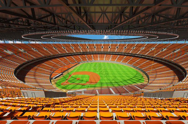 棒球场的三维渲染与橙色座位和<strong>VIP</strong>盒