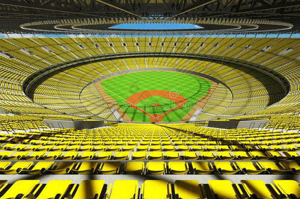 棒球场的三维渲染与<strong>黄色</strong>座位和<strong>VIP</strong>盒