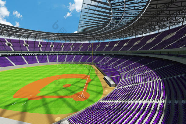 带有紫色座椅和VIP盒的棒球场的三维渲染