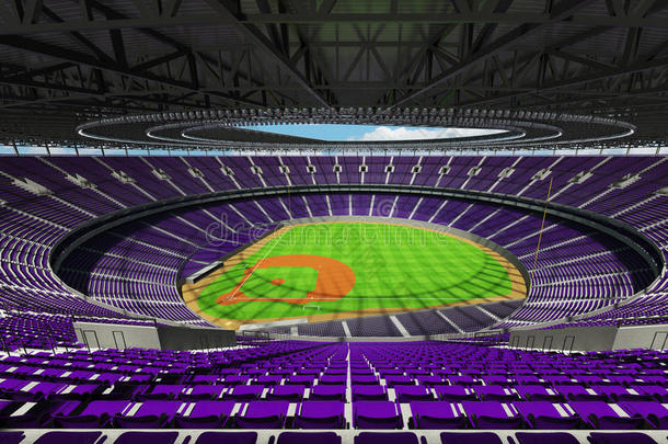 带有<strong>紫色</strong>座椅和<strong>VIP</strong>盒的棒球场的三维渲染