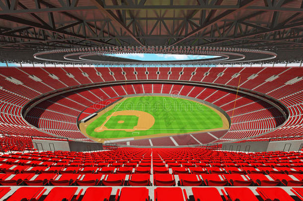 带有红色座椅和<strong>VIP</strong>盒的棒球体育场的三维渲染
