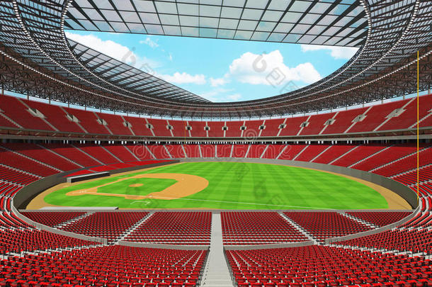 带有红色座椅和<strong>VIP</strong>盒的棒球体育场的三维渲染
