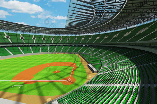 带绿色座位和vip包厢的棒球场三维渲染