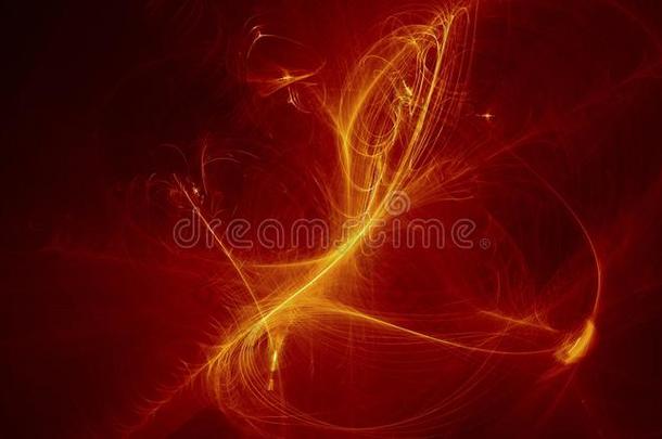 抽象的红色，橙色，金色的光在黑暗的背景上发光，光束，形状