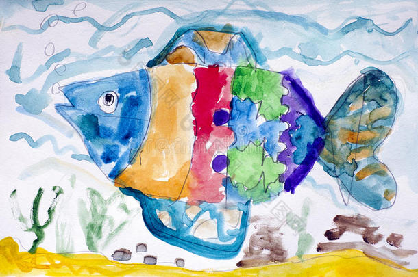 鱼。 儿童绘画