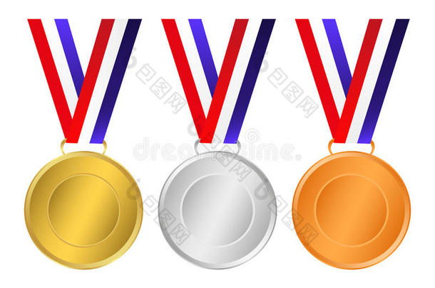 冠军得主的金牌、银牌和铜牌。