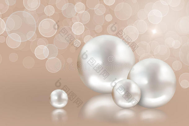 四颗白色珍珠在桃子上闪闪发光的背景