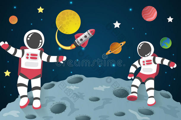宇航员在月球上用太空飞船卡通