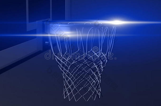 蓝网篮球箍在各种材料和背景上，三维渲染
