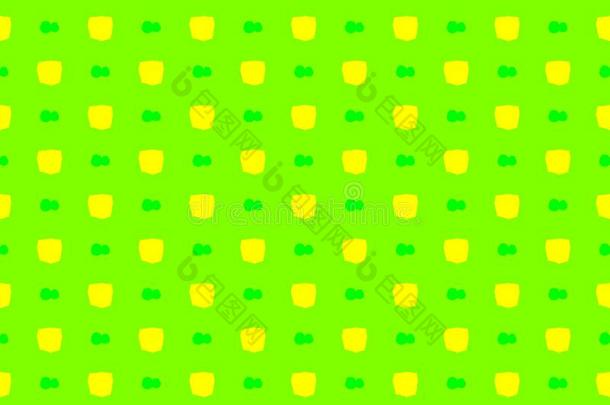抽象无缝绿色背景，黄色方块和绿色丝带