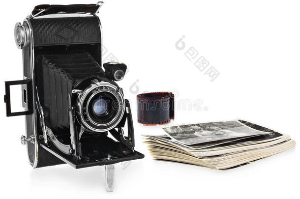 古董，黑色，袖珍相机，复古黑白照片，历史底片的相机。