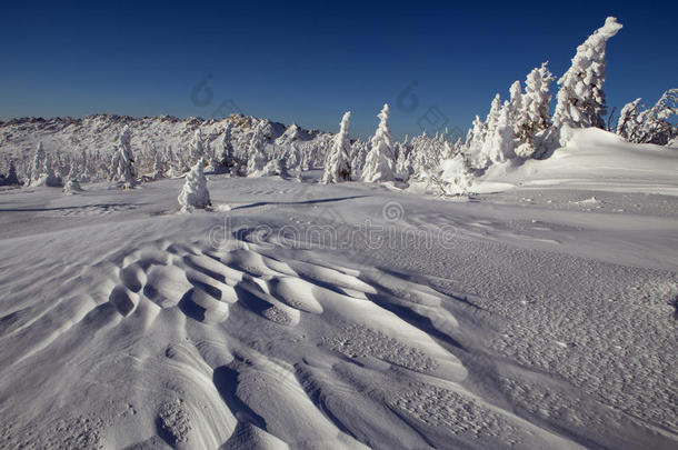 山上的冬季雪景。