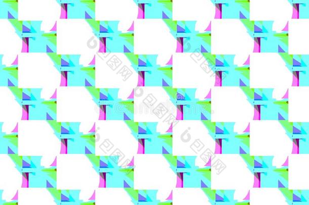 抽象无缝白色背景，蓝色、绿色和粉红色的线条和三角形