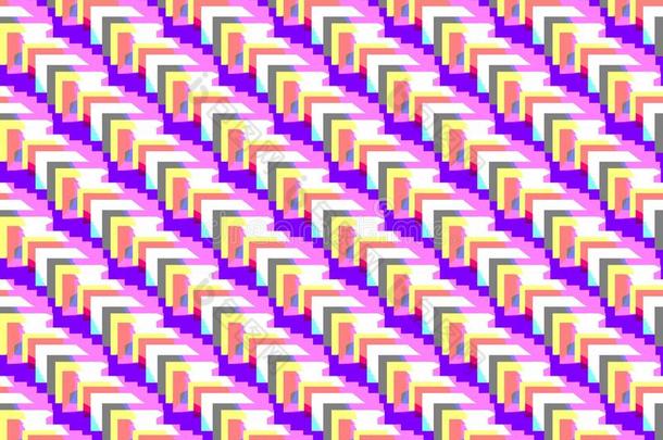 抽象无缝紫色背景，白色和棕色和粉红色的线条和三角形与正方形