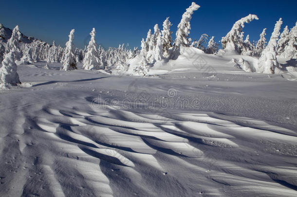 山上的冬季雪景。