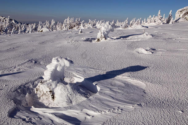 山上的冬季雪景。