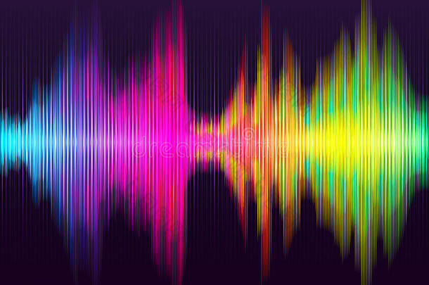 数字能量声音音乐均衡器与彩色彩虹灯背景。