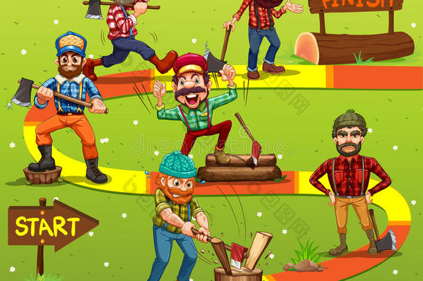 游戏模板与木材杰克人物在背景