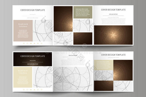 三折方形设计手册的业务模板。 传单封面，抽象矢量布局。 炼金术主题