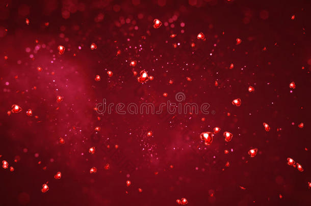 抽象圣诞渐变红色背景与波克和红心流动，情人节爱情节日活动节日
