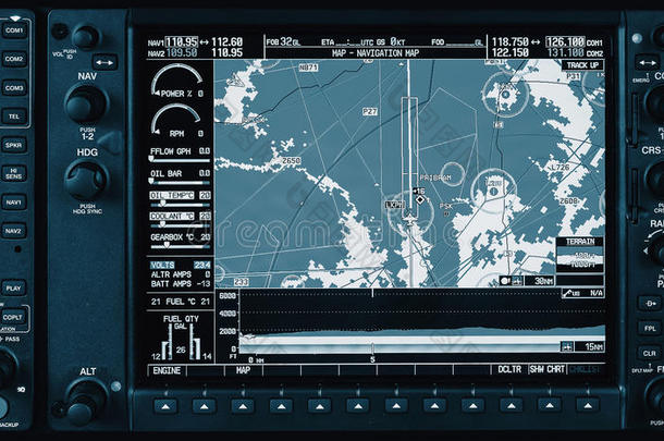 带有气象雷达和发动机仪表的飞机玻璃座舱显示器