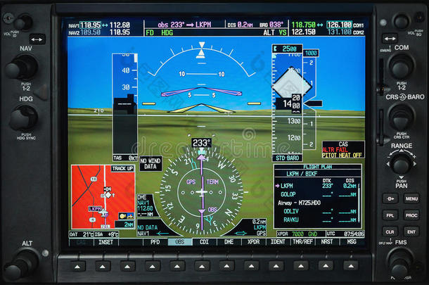 带有气象雷达和发动机仪表的飞机玻璃座舱显示器