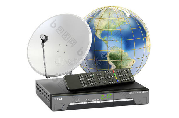 全球电信概念。 数字卫星接收器wi