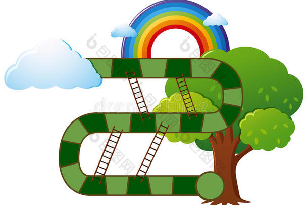 棋盘游戏<strong>模板</strong>与树和<strong>彩虹</strong>背景