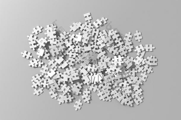 空白白色未完成的拼图游戏模型，连接在一起