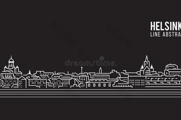 城市<strong>景观建筑</strong>线艺术矢量插图设计-赫尔辛基市