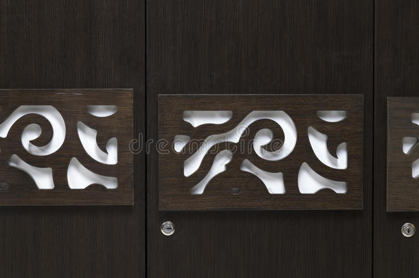 美丽的当代现代外观设计的衣柜门由深棕色胶合板