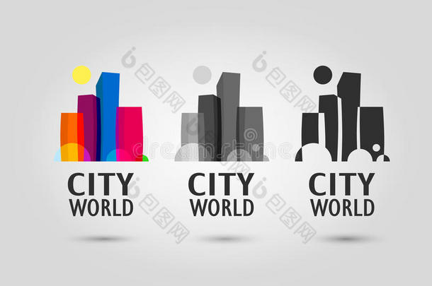 抽象城市标志平面，颜色和灰度
