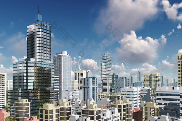 抽象的城市摩天大楼和多云的天空