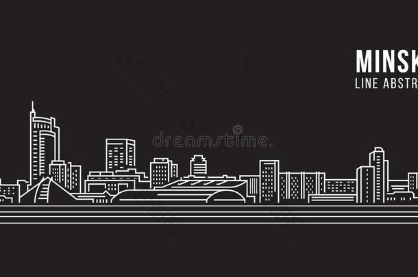 城市<strong>景观建筑</strong>线艺术矢量插图设计-明斯克市