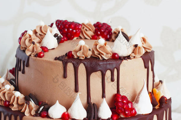 节日的<strong>双层蛋糕</strong>和水果条纹的巧克力