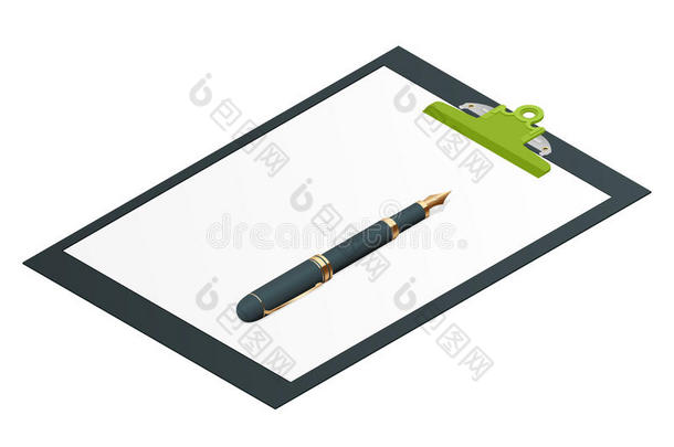 空白纸在黑色剪贴板上，复制空间在米色背景上。 文件夹与白纸设计模型。 文件