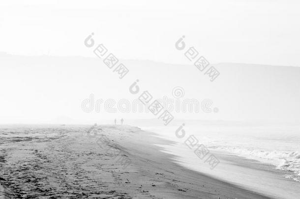海滩<strong>场景黑白</strong>相间，薄雾和人