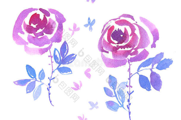 装饰粉红色玫瑰手绘制