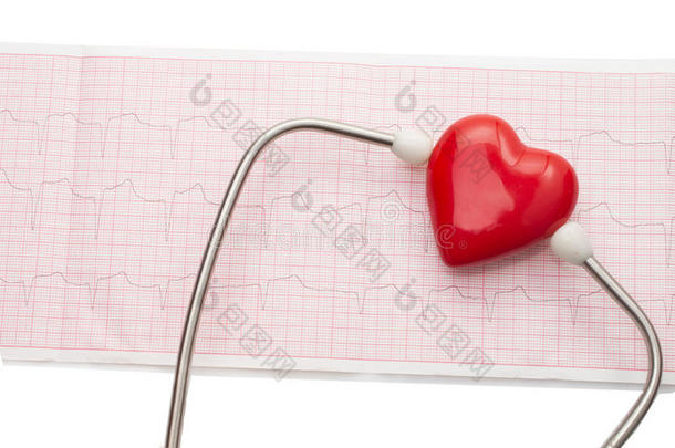 <strong>听诊器</strong>和红色<strong>心脏</strong>的心电图