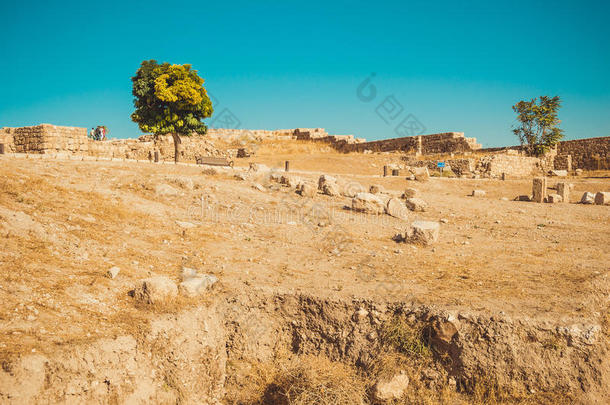 安曼城堡地区，约旦。 考古遗址。 旅游业。 暑假。 旅行概念。 旅游景点。 目击证人