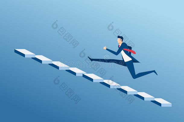商人爬上楼梯走向成功。 通往成功的阶梯。 通往成功的楼梯。
