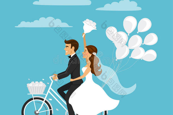 背景气球美丽的自行车新娘