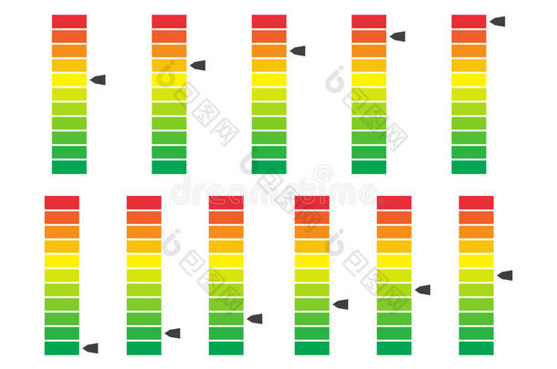 <strong>彩色</strong>编码进度，水平<strong>指示</strong>器与单位。 矢量插图