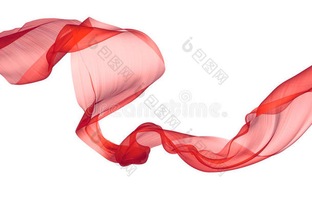 织物流动布波，红色挥动丝绸飞行纺织品，缎子在白色孤立的背景上