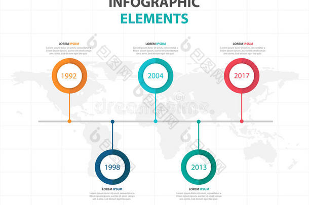 商业时间线信息图形元素，展示模板平面设计矢量图用于网页设计营销