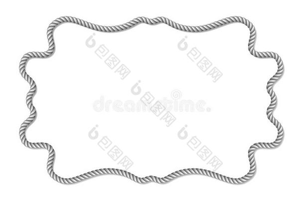 灰绳编织矢量边框，水平矢量框，隔离在白色上
