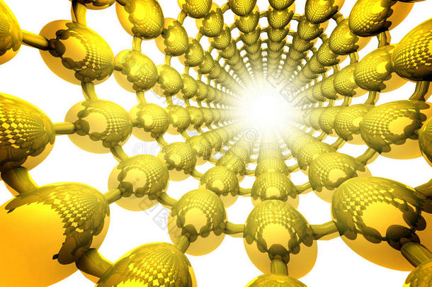由球体制成的金色隧道的抽象几何背景