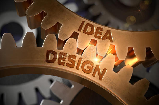 金齿轮与理念设计理念。 三维插图。