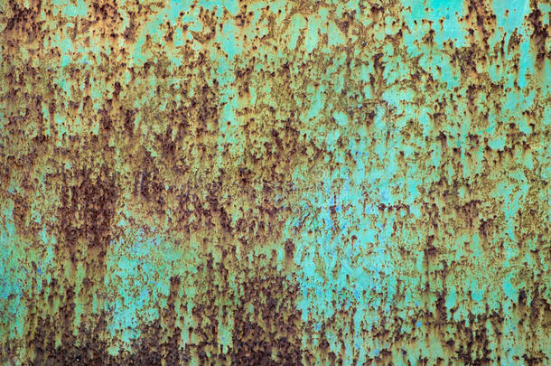 绿色油漆剥落金属板，背景。
