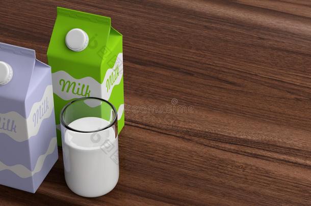 <strong>牛奶盒</strong>和玻璃盒。三维图解